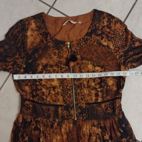 Soft Surroundings Venetian Midi Dress orange black zip top 3/4 sleeve fall 12 - Picture 6 of 12